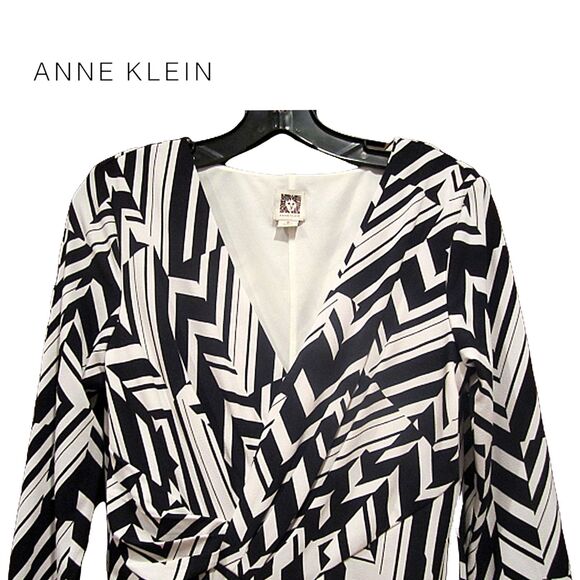 AK Ann Klein NEW CAMELLIA Chevron Wrap Ruche Sheath Dress 8 - Picture 2 of 12